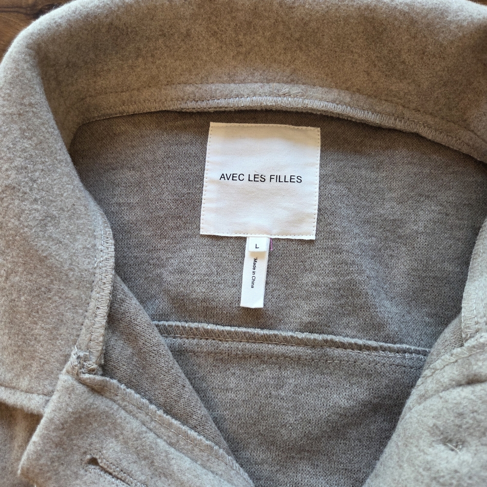 Avec Les Filles Melange Button Front Boyfriend Shacket NWT, Oatmeal/Beige, Large - Picture 3 of 9